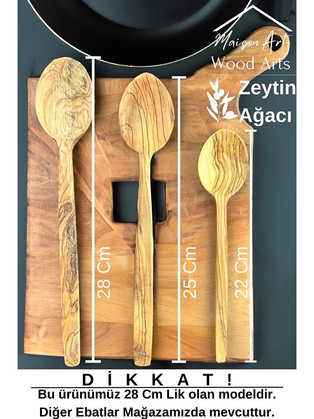 MaisonArt Kahverengi Zeytin Ağacı Kaşık 28 Cm | El Yapımı Ahşap Kaşık Doğal Ağaç - 2