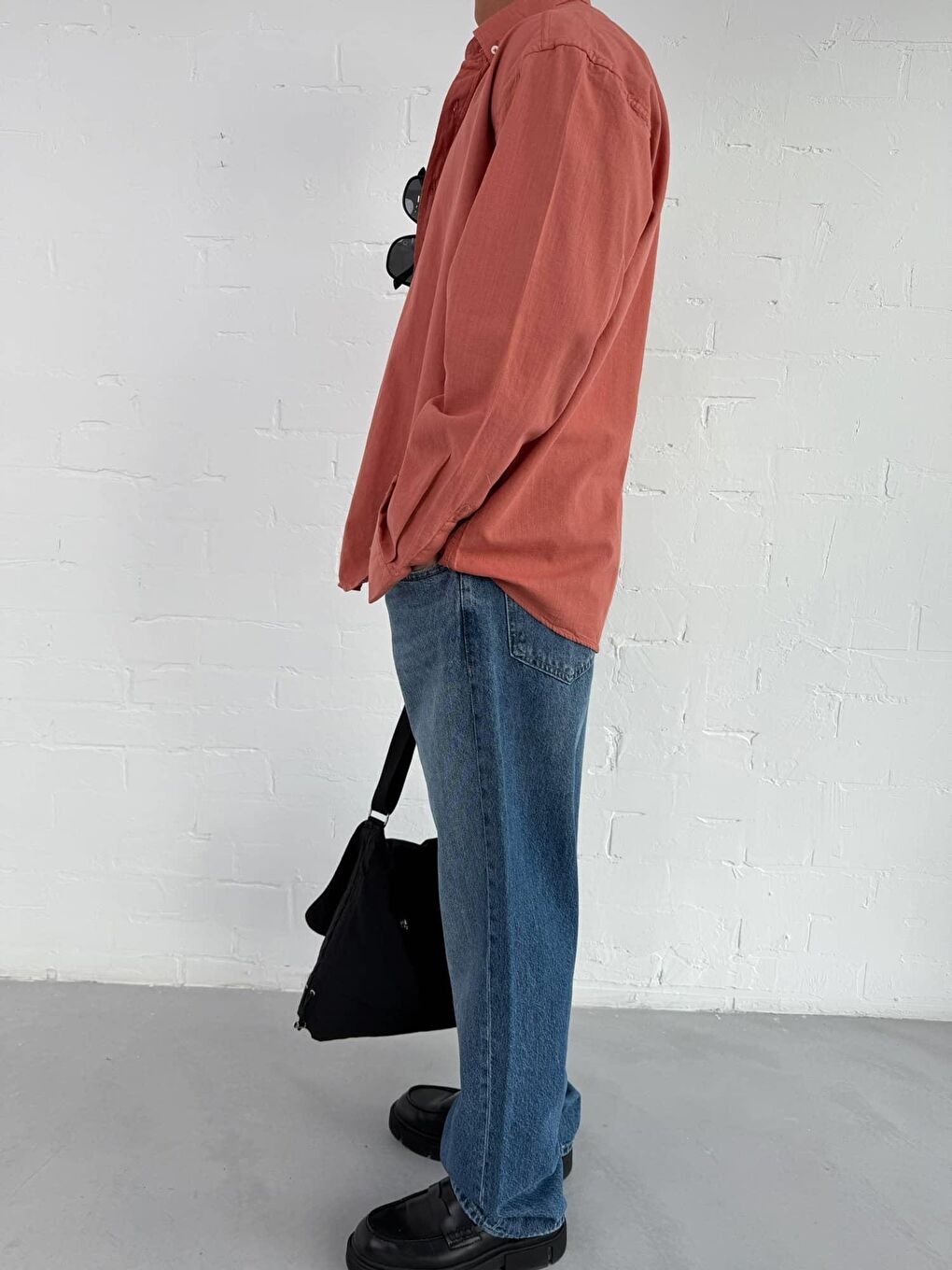 Kahverengi Erkek Relax Fit Rahat Kesim İnce %100 Pamuk Gömlek Kiremit-2