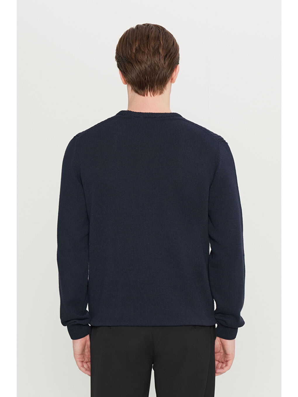 Erkek Lacivert Pamuklu Standart Fit Normal Kesim Bisiklet Yaka Jakarlı Triko Kazak-4