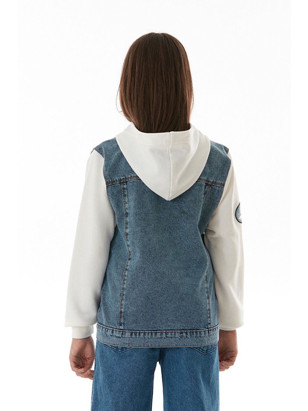 Mavi Yazı Nakışlı Kolu Ve Kapüşonu Penye Kız Çocuk Ceket-2