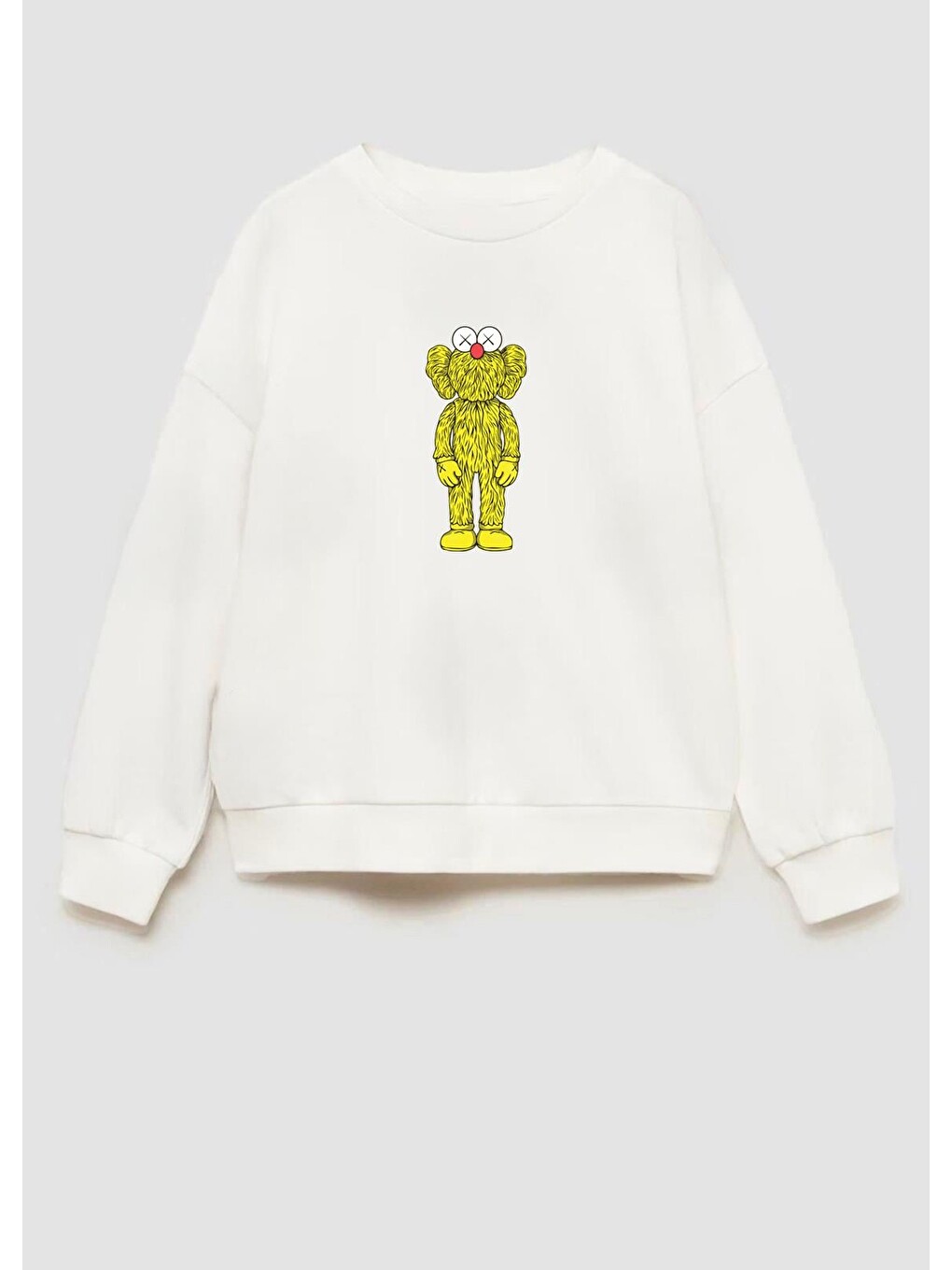 Ekru Unisex Çocuk Kaws Baskılı 3 İplik Kumaş Pamuklu Sweatshirt