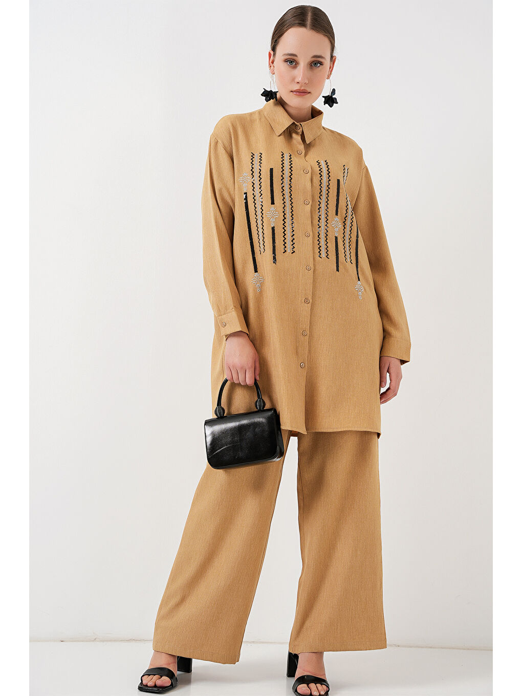 Bej Desenli Tunik Pantolon İkili Takım 6720 - Bisküvi-2