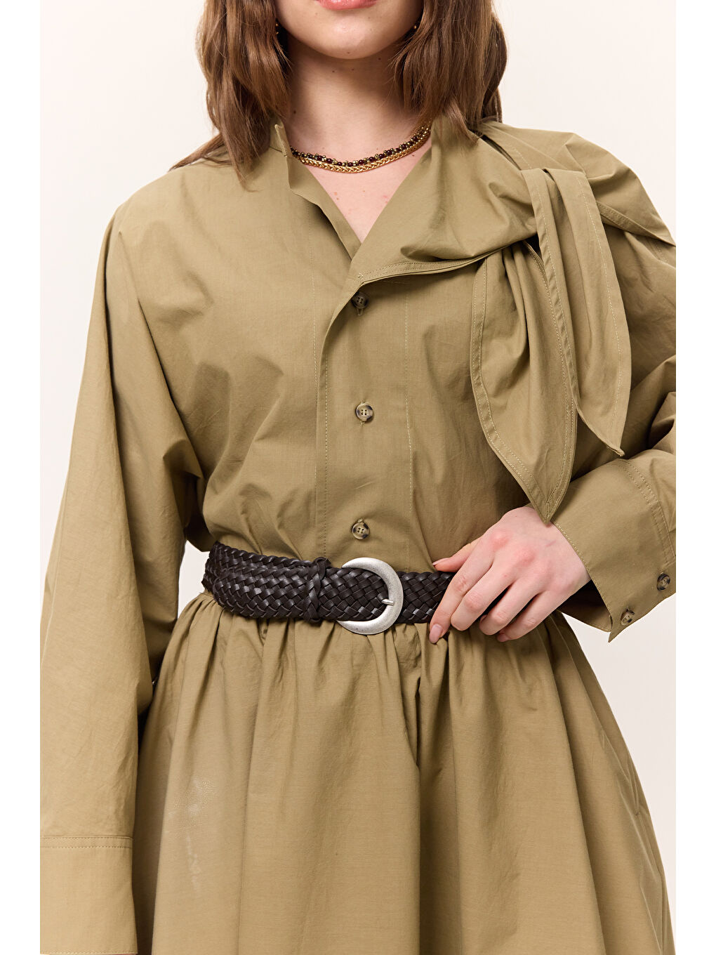 Örgü Deri Tokalı Kemer Kahverengi-1