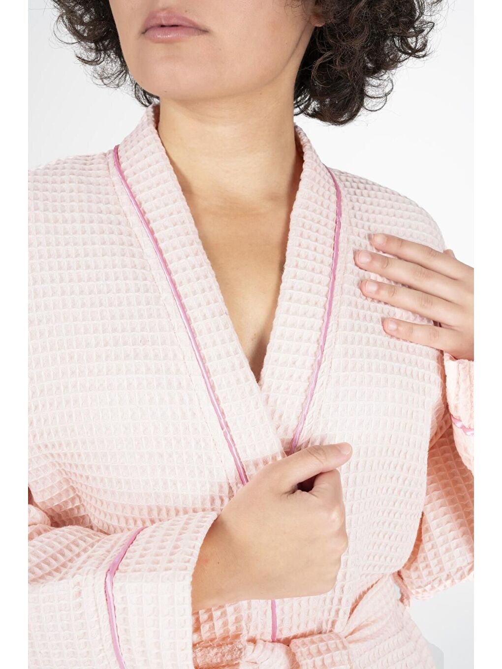 Pembe Kaos Serisi Kimono Yaka Pike Bornoz Sabahlık-3