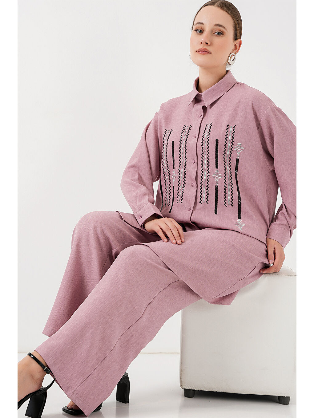 Pembe Desenli Tunik Pantolon İkili Takım 6720 - Gül Kurusu