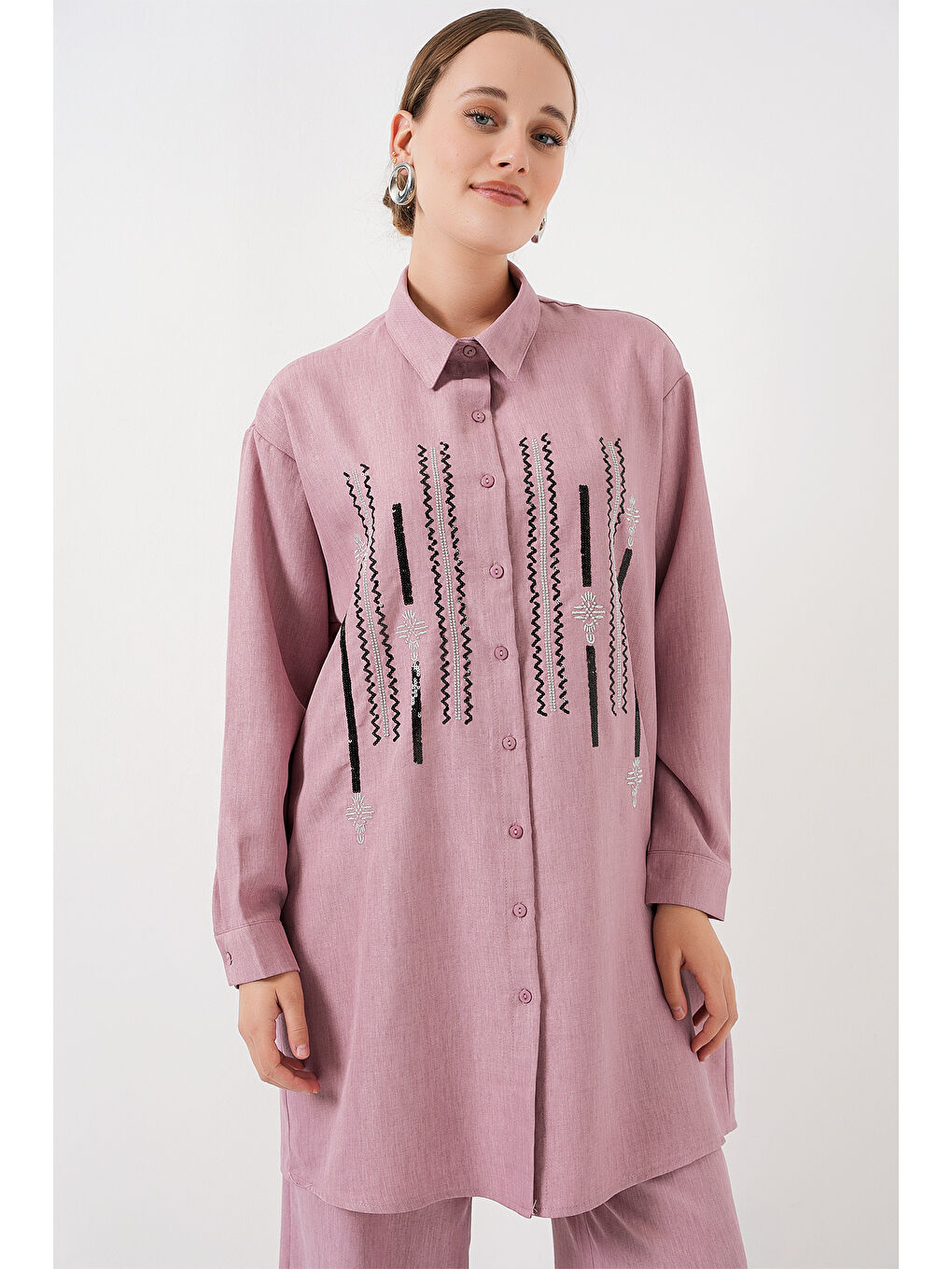 Pembe Desenli Tunik Pantolon İkili Takım 6720 - Gül Kurusu-1