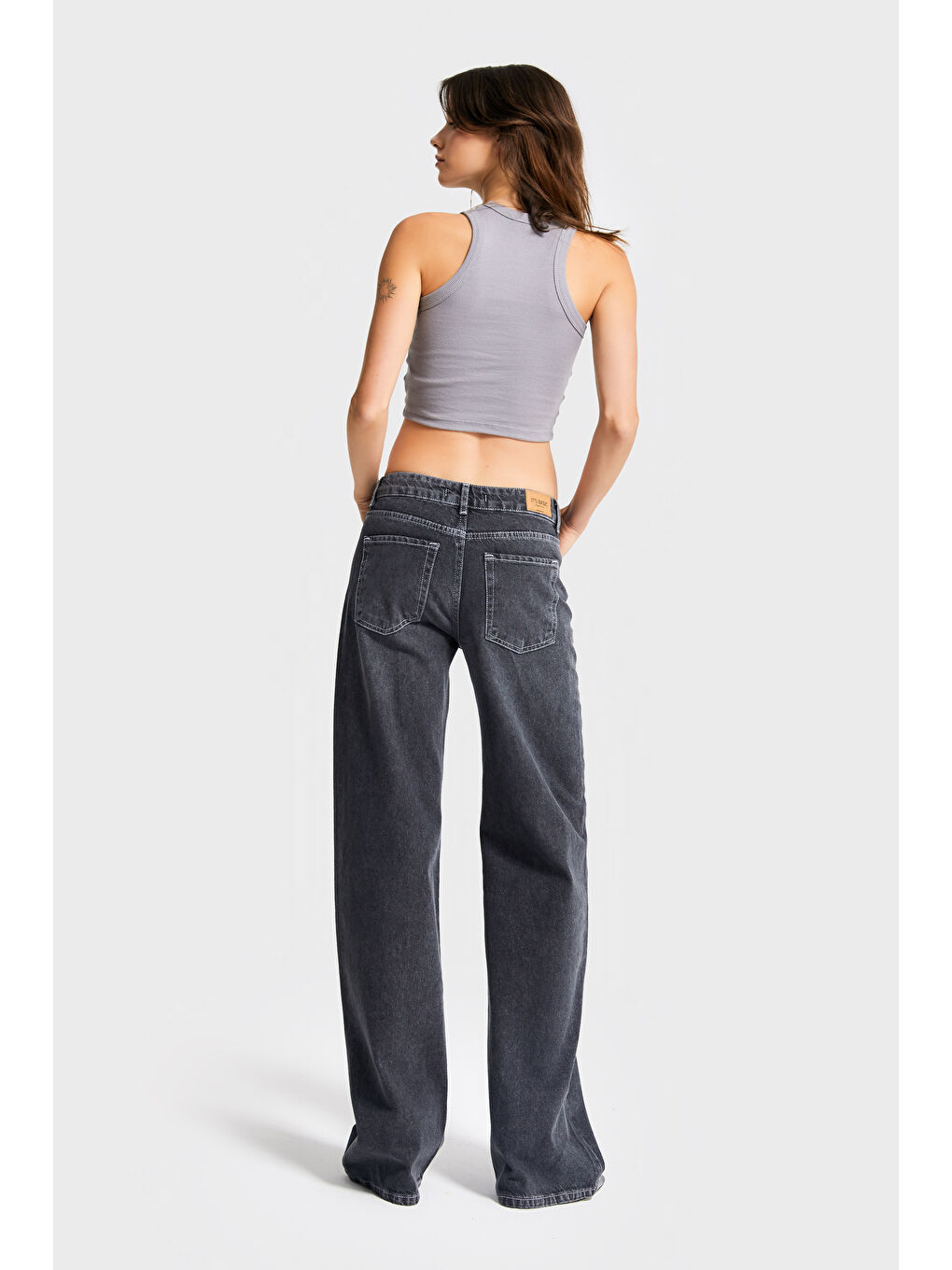 Gri Kadın Koyu Füme Renk 4w5-13 Düşük Bel Straight Fit %100 Pamuk Denim Jean-3