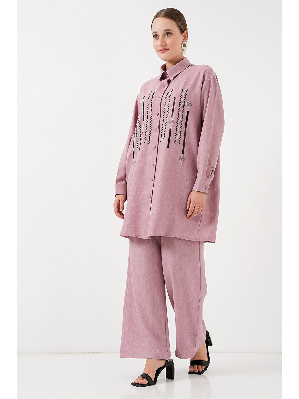 Pembe Desenli Tunik Pantolon İkili Takım 6720 - Gül Kurusu-3