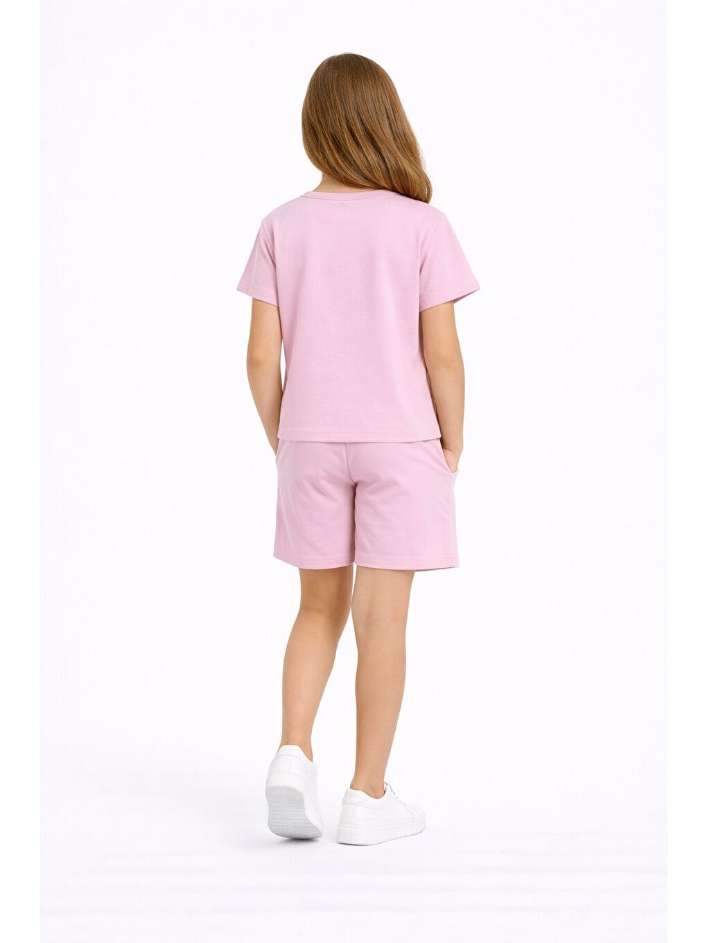 Pembe Pudra Sevimli Capuccina Baskılı Kız Çocuk Şortlu 2li Takım 23892-3