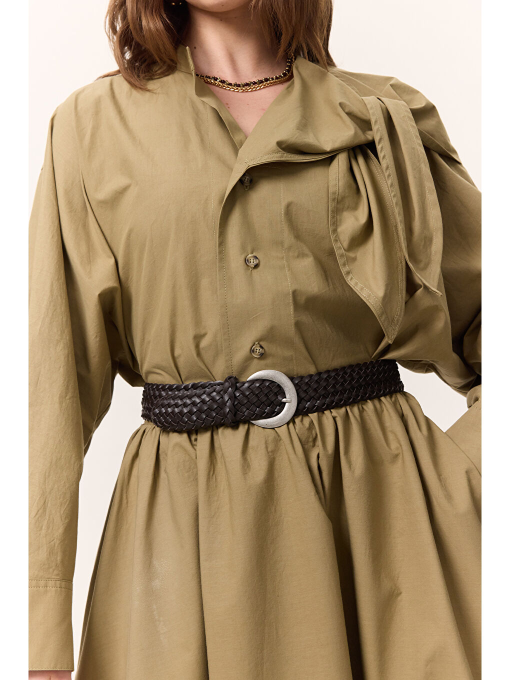 Örgü Deri Tokalı Kemer Kahverengi-3