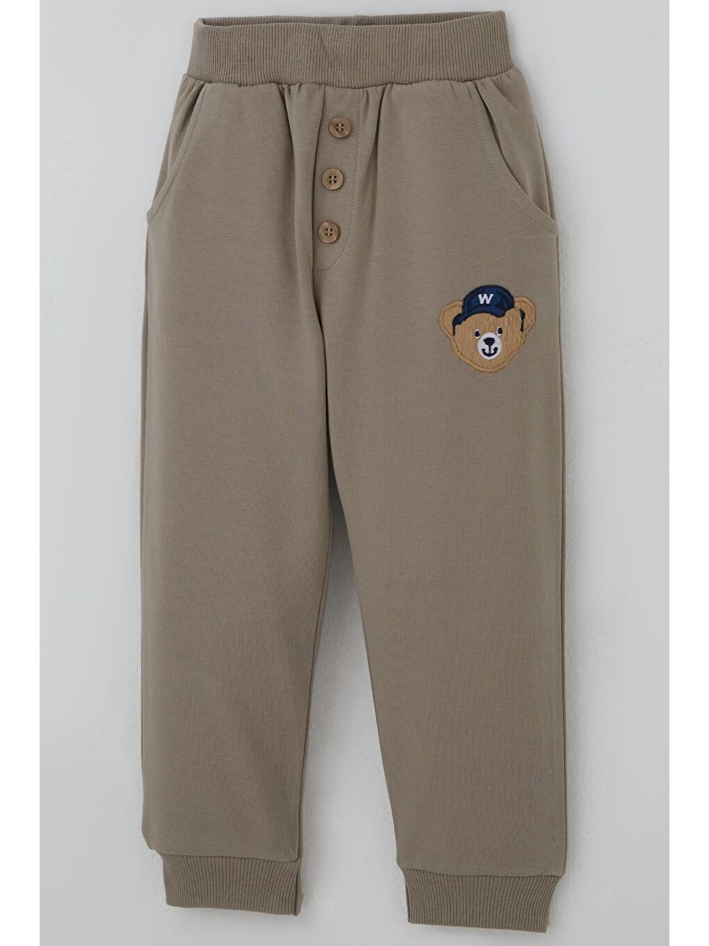 Ekru Erkek Bebek Eşofman Takımı Sevimli Ayıcık Aplikeli Kolej Model Krem (9 Ay-3 Yaş)-6