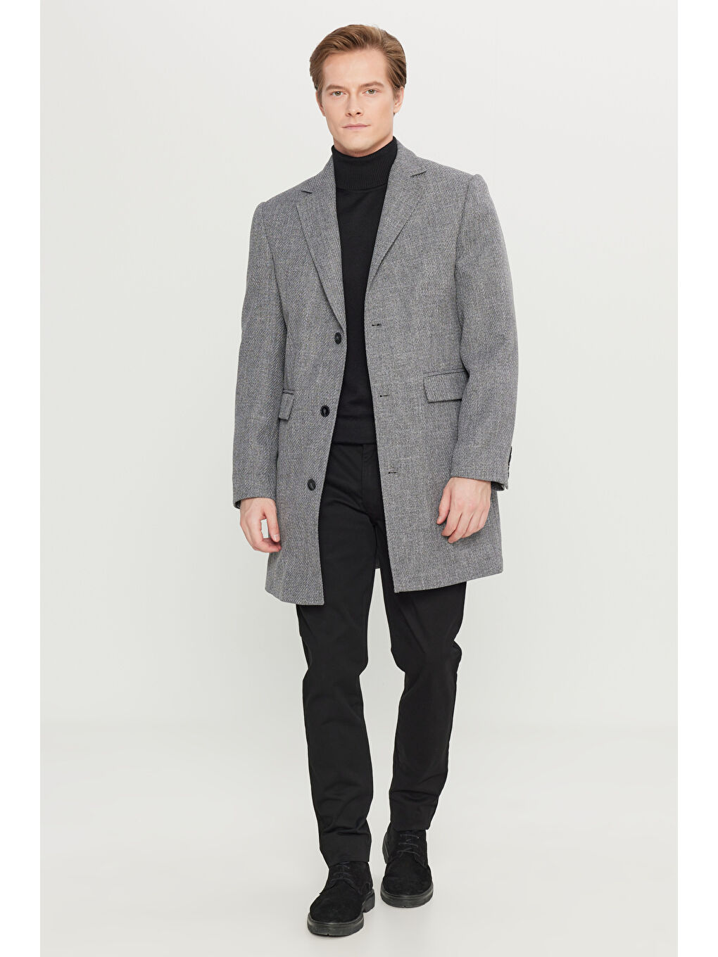 Erkek Antrasit Standart Fit Normal Kesim Mono Yaka Armürlü Kapak Cepli Palto-1