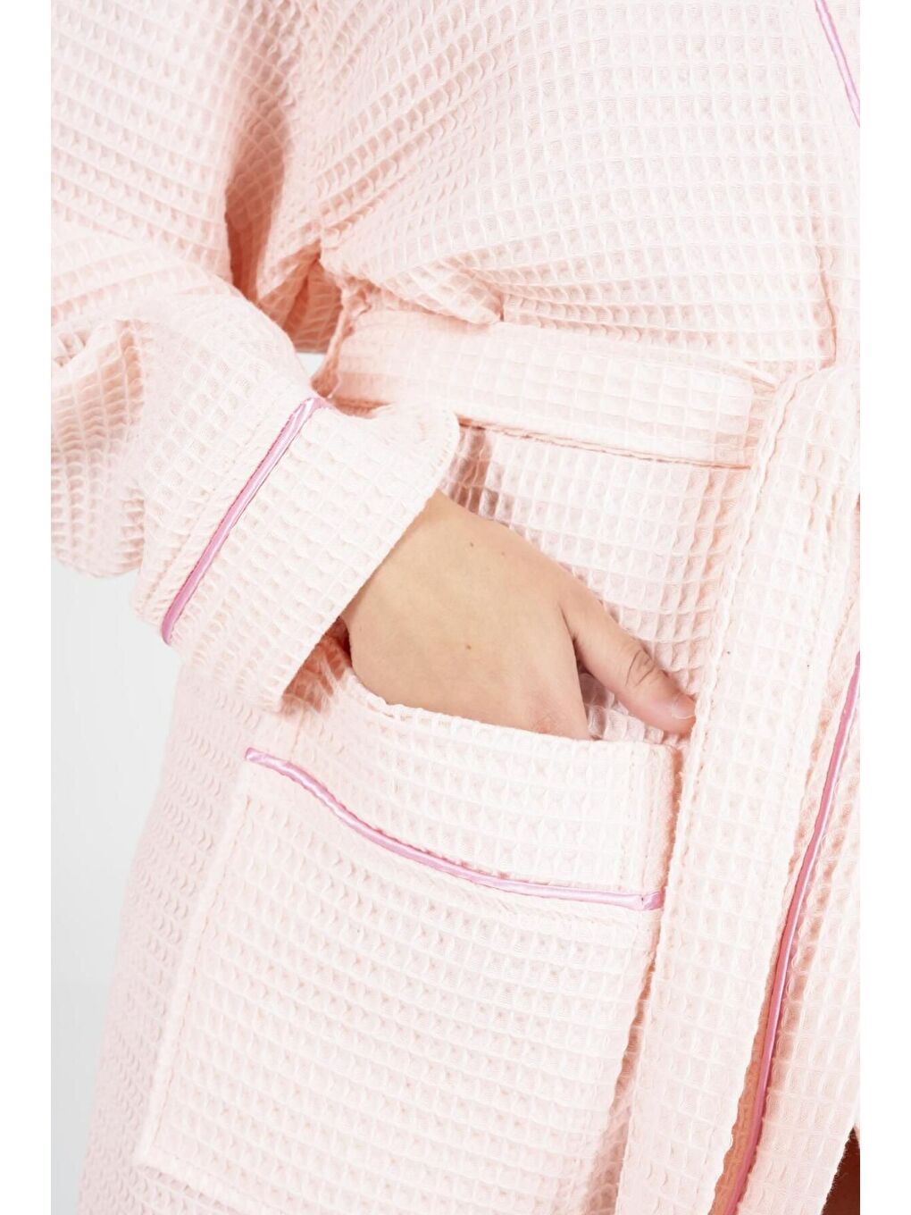 Pembe Kaos Serisi Kimono Yaka Pike Bornoz Sabahlık-2