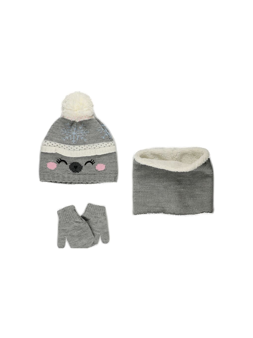 Gri Kız Çocuk Şapka Eldiven Set