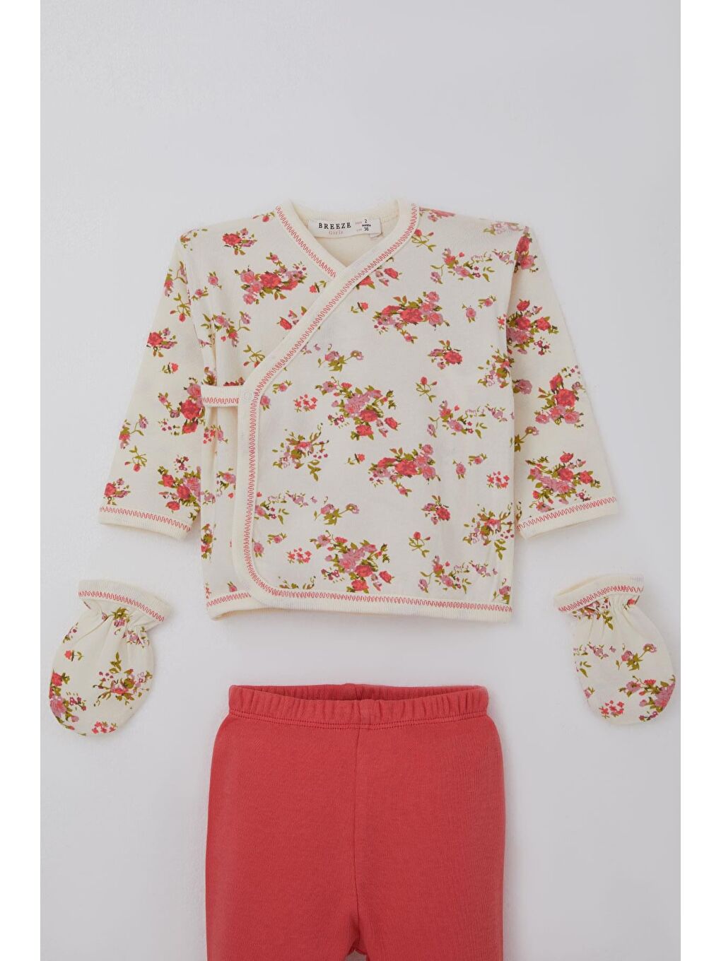 Ekru Kız Bebek Hastane Çıkışı 5 Li Bahar Esintisi Gül Desenli Krem (0-3 Ay)-2