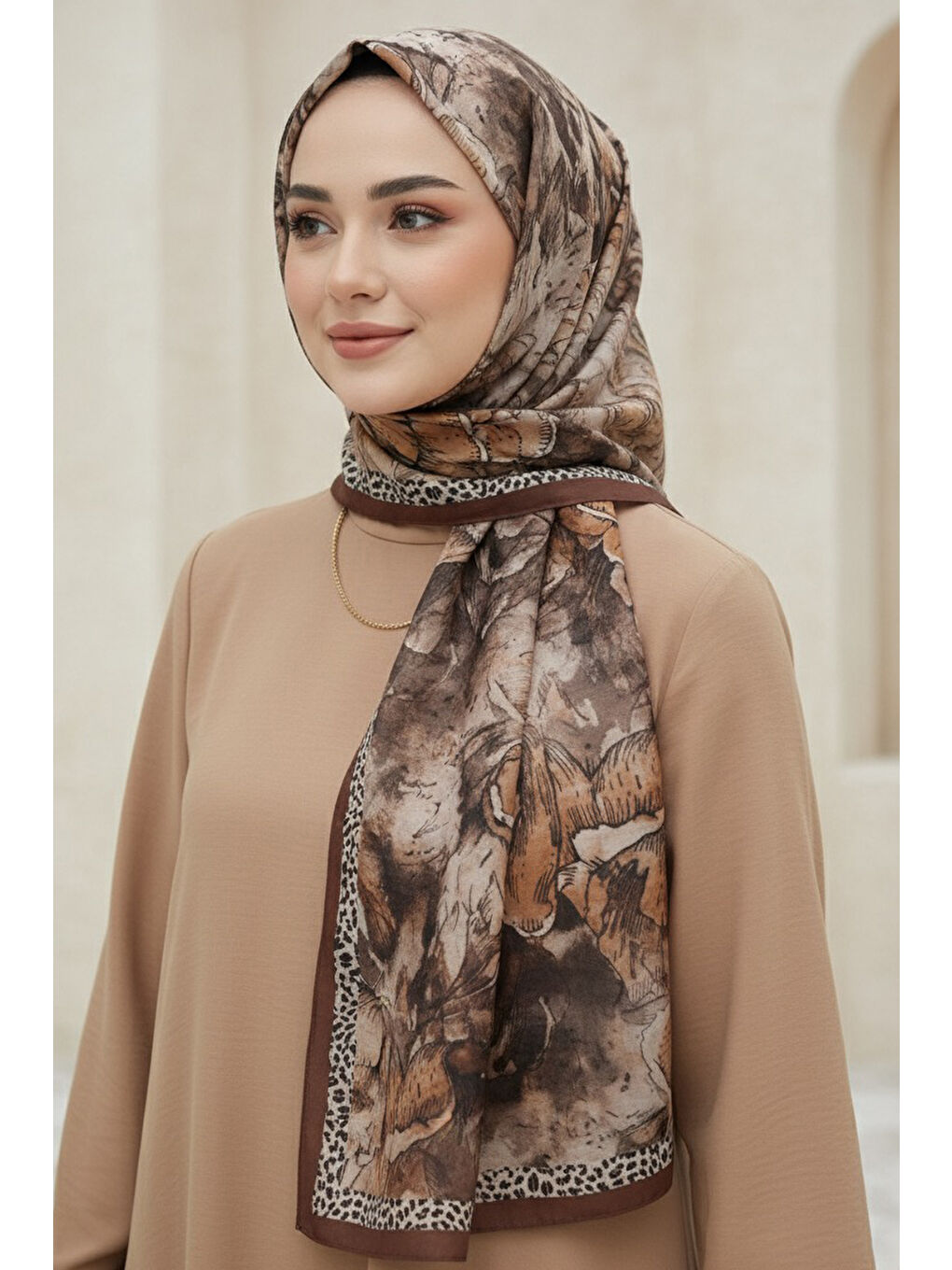 Kahverengi Rustik Bloom Serisi Bambu Crash Şal Taba - 28002-TABA