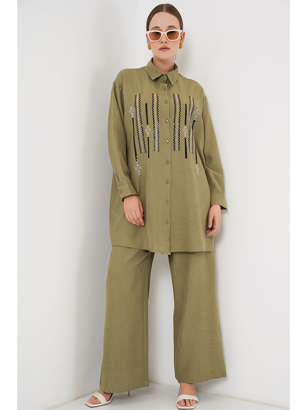 Yeşil Desenli Tunik Pantolon İkili Takım 6720 - Çağla-2