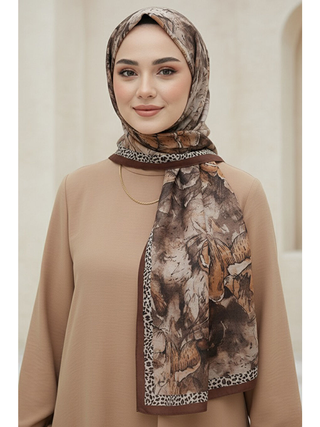 Kahverengi Rustik Bloom Serisi Bambu Crash Şal Taba - 28002-TABA-1