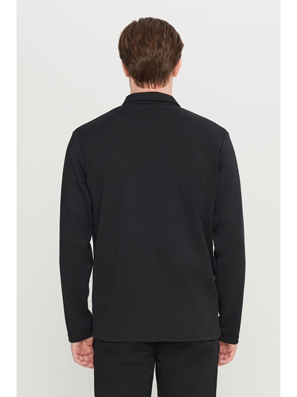 Erkek Siyah Pamuklu Standart Fit Normal Kesim Polo Yaka Sweatshirt-4