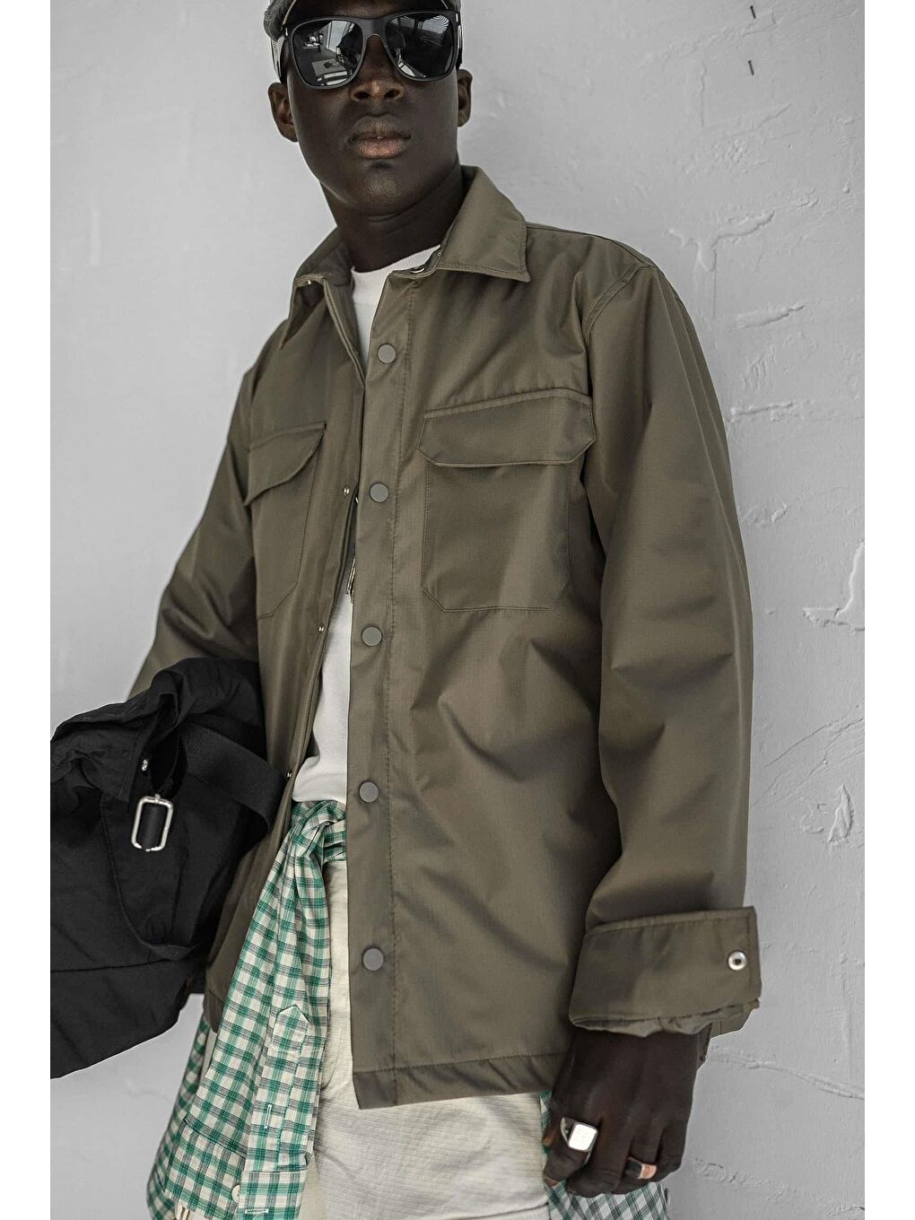 Erkek Önü Cepli Yakalı Slim Fit Ceket Haki-1