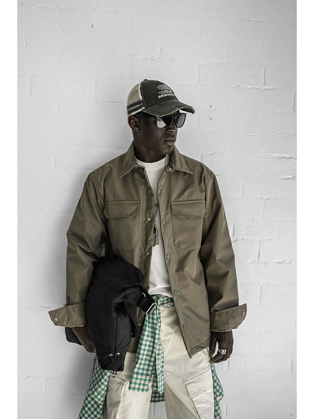 Erkek Önü Cepli Yakalı Slim Fit Ceket Haki-2