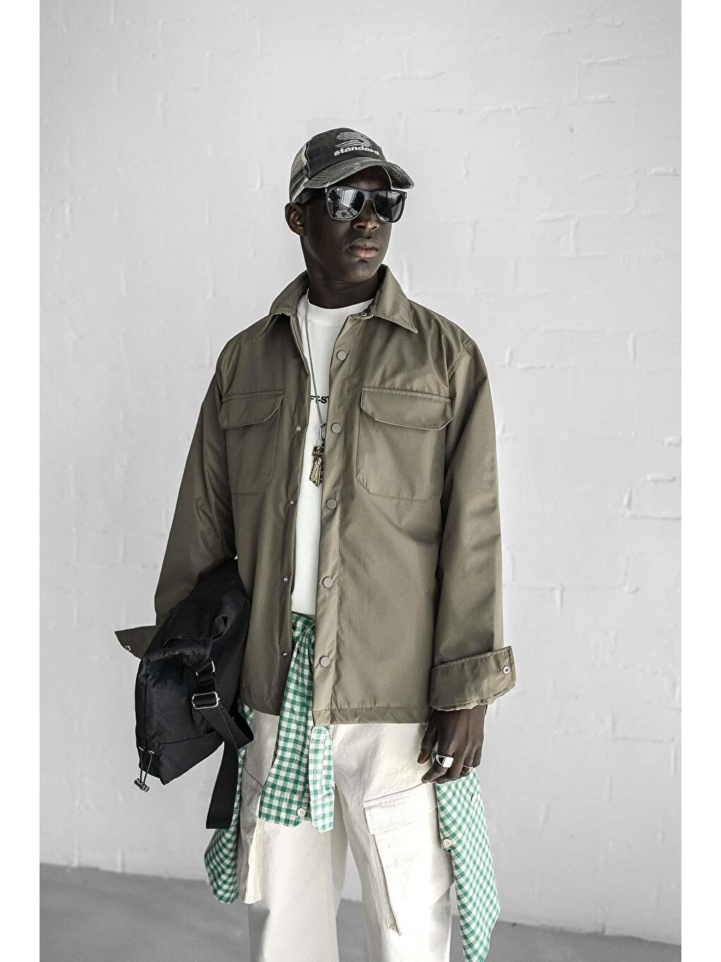 Erkek Önü Cepli Yakalı Slim Fit Ceket Haki-3