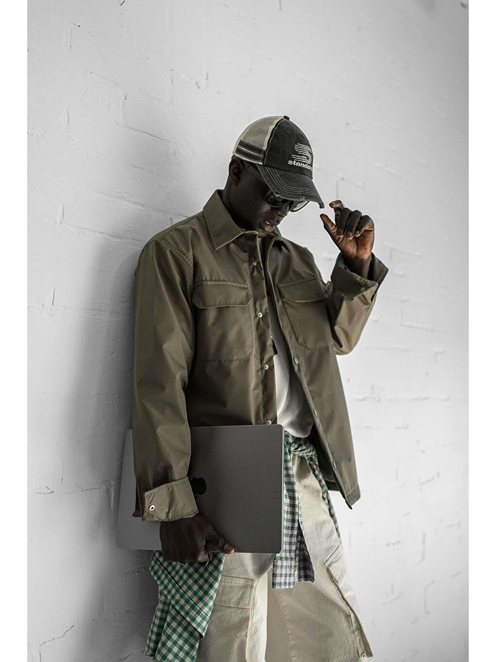 Erkek Önü Cepli Yakalı Slim Fit Ceket Haki-5