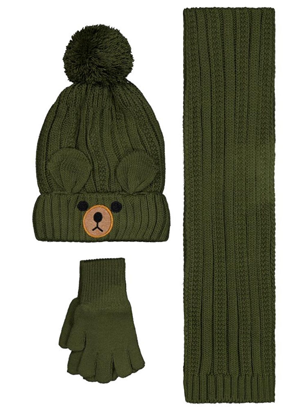 Boys 2-5 Yaş Atkı Bere Eldiven Set - Yeşil Standart