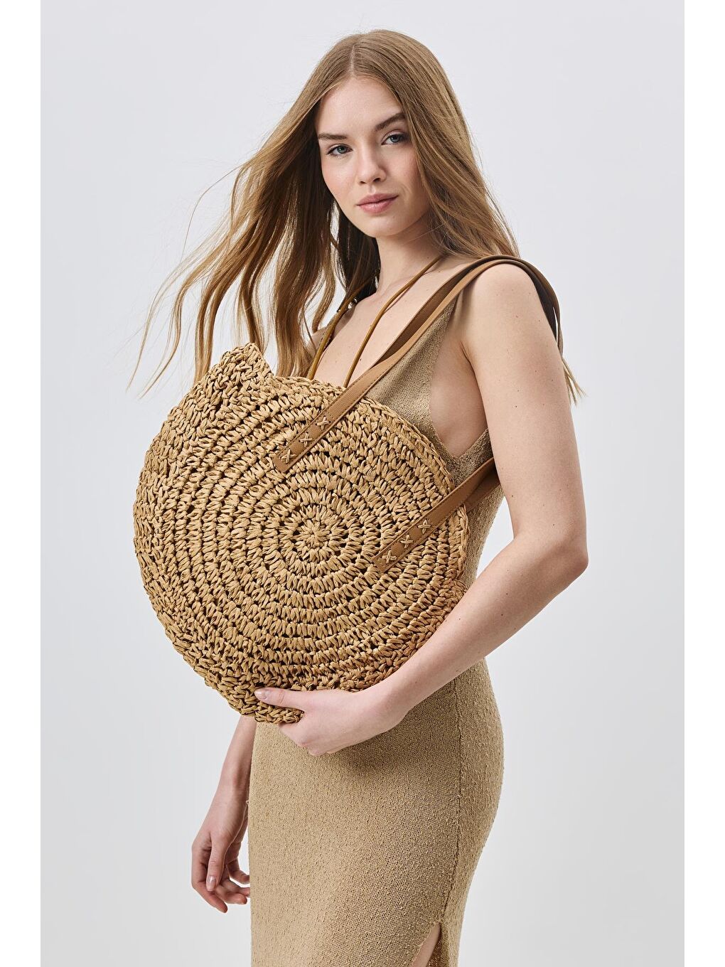 Renksiz Hasır Omuz Çantası Y9207 Natural