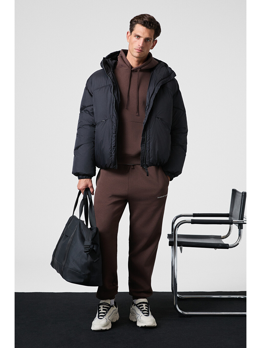 Scarn Erkek Pamuklu İçi Polarlı Nakışlı Kapüşonlu Relaxed Kahverengi Sweatshirt-1