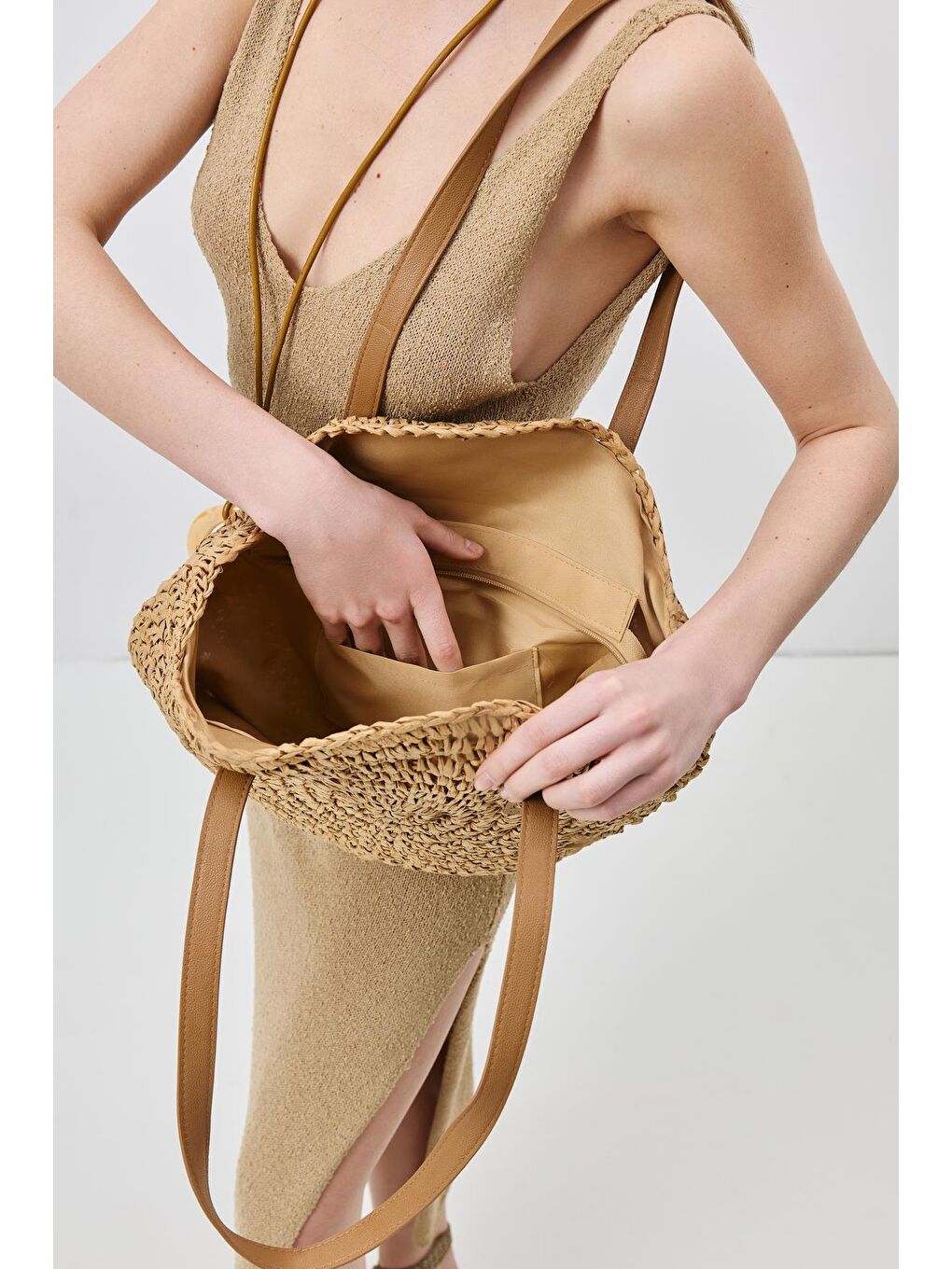 Renksiz Hasır Omuz Çantası Y9207 Natural-1