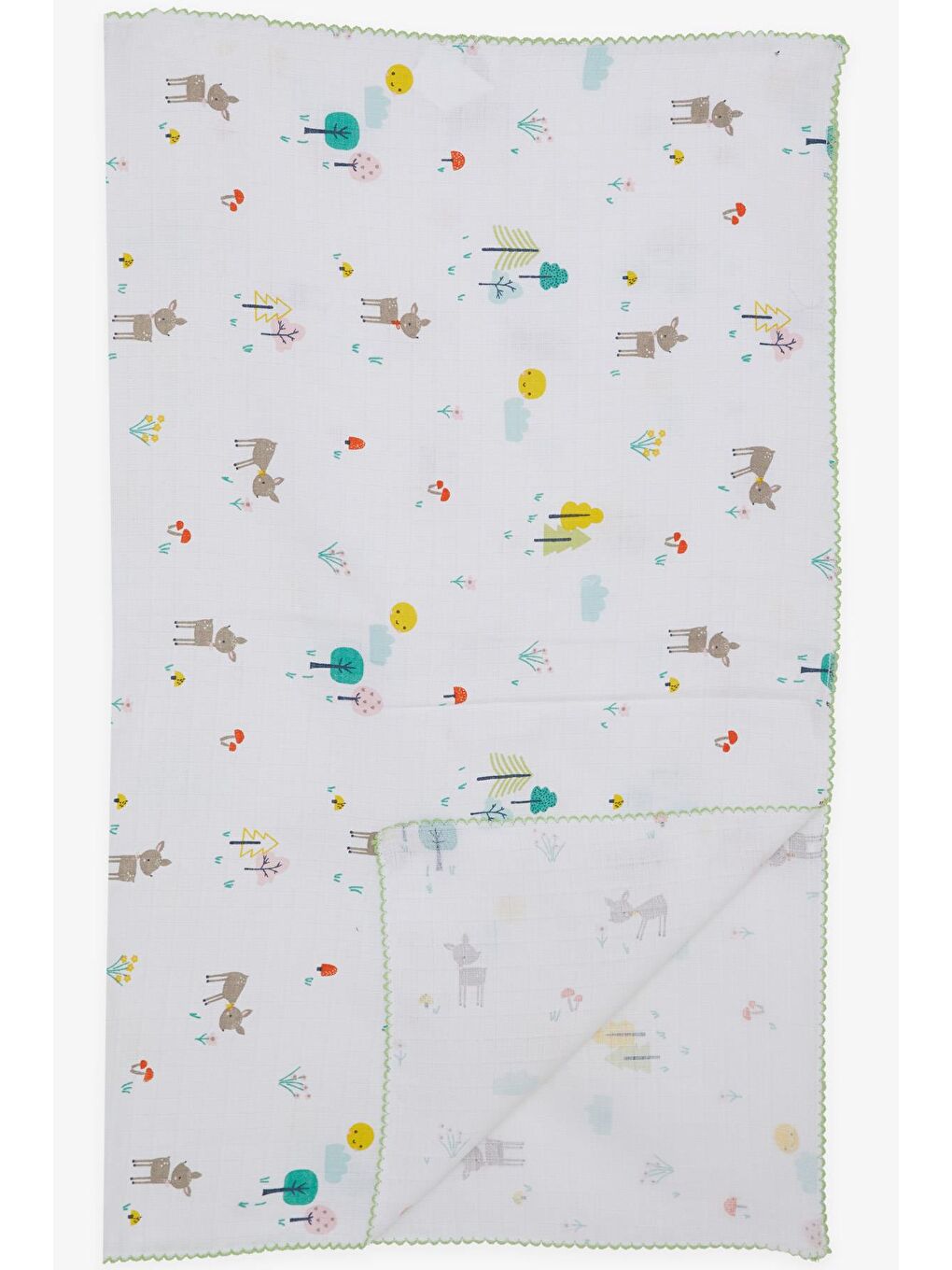 Yenidoğan Bebek Müslin Battaniye Bahar Temalı Ceylancık Desenli Ekru (77 X 89 Cm)