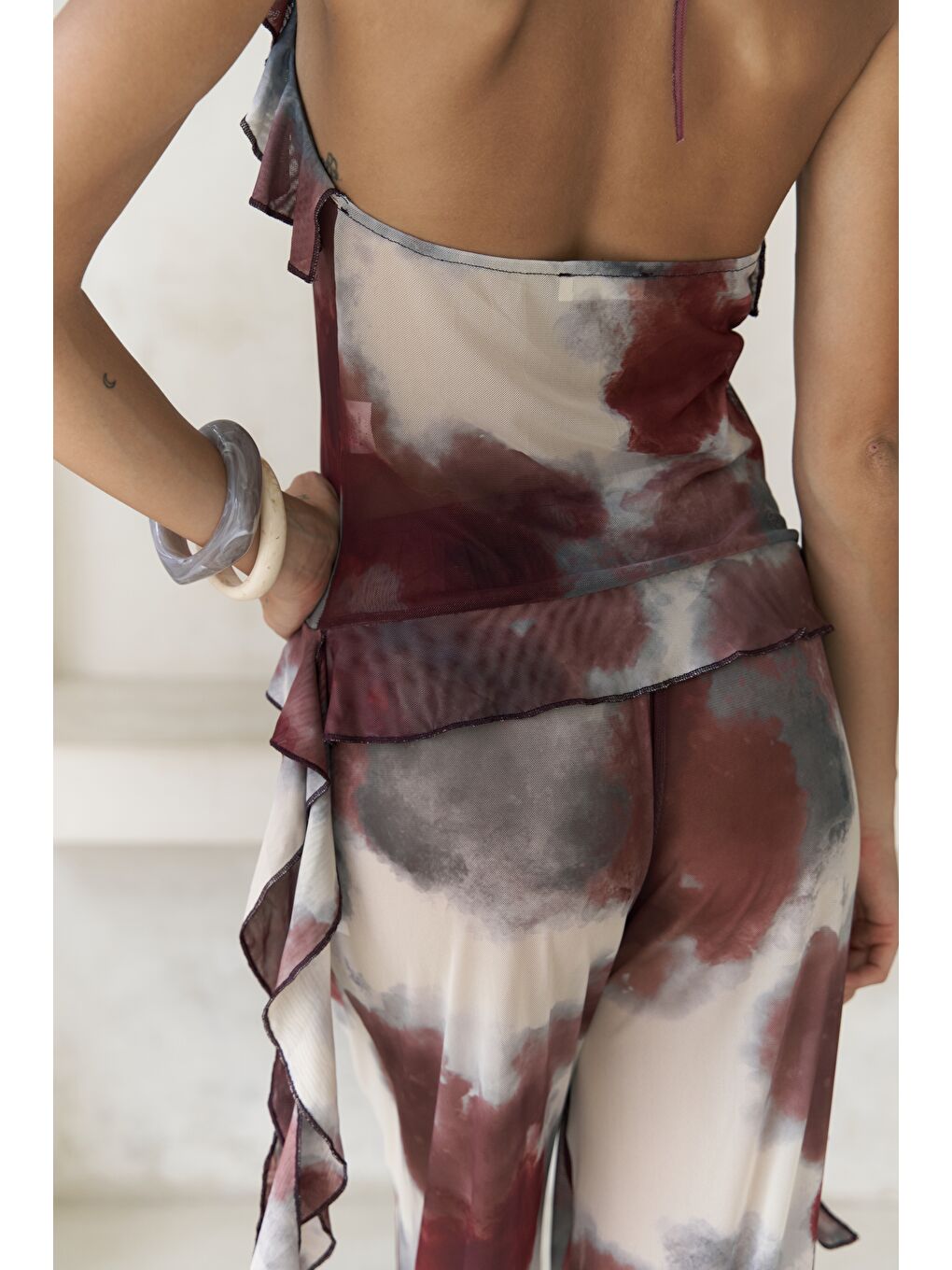 Sulliven Fırfır Detay Bordo Crop Pantolon Takım-6