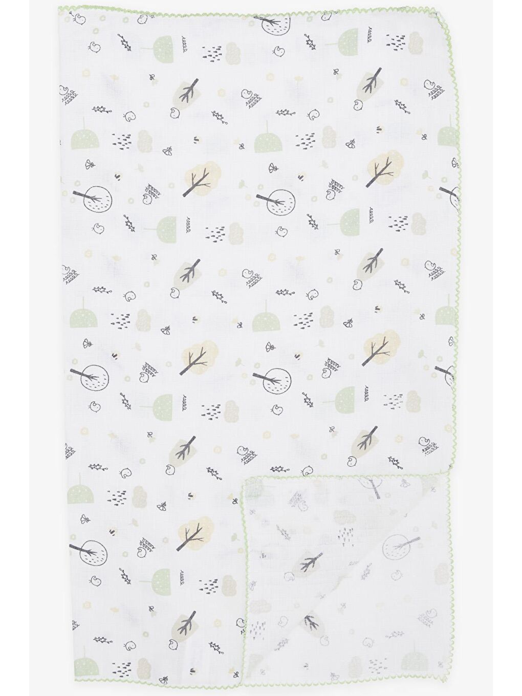 Yenidoğan Bebek Müslin Battaniye Bahar Temalı Kuş Desenli Ekru (77 X 89 Cm)