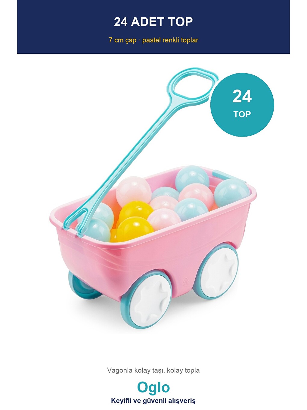 Gezgin Vagon Oyun Seti 24 Adet 7 Cm Renkli Top Pembe-2