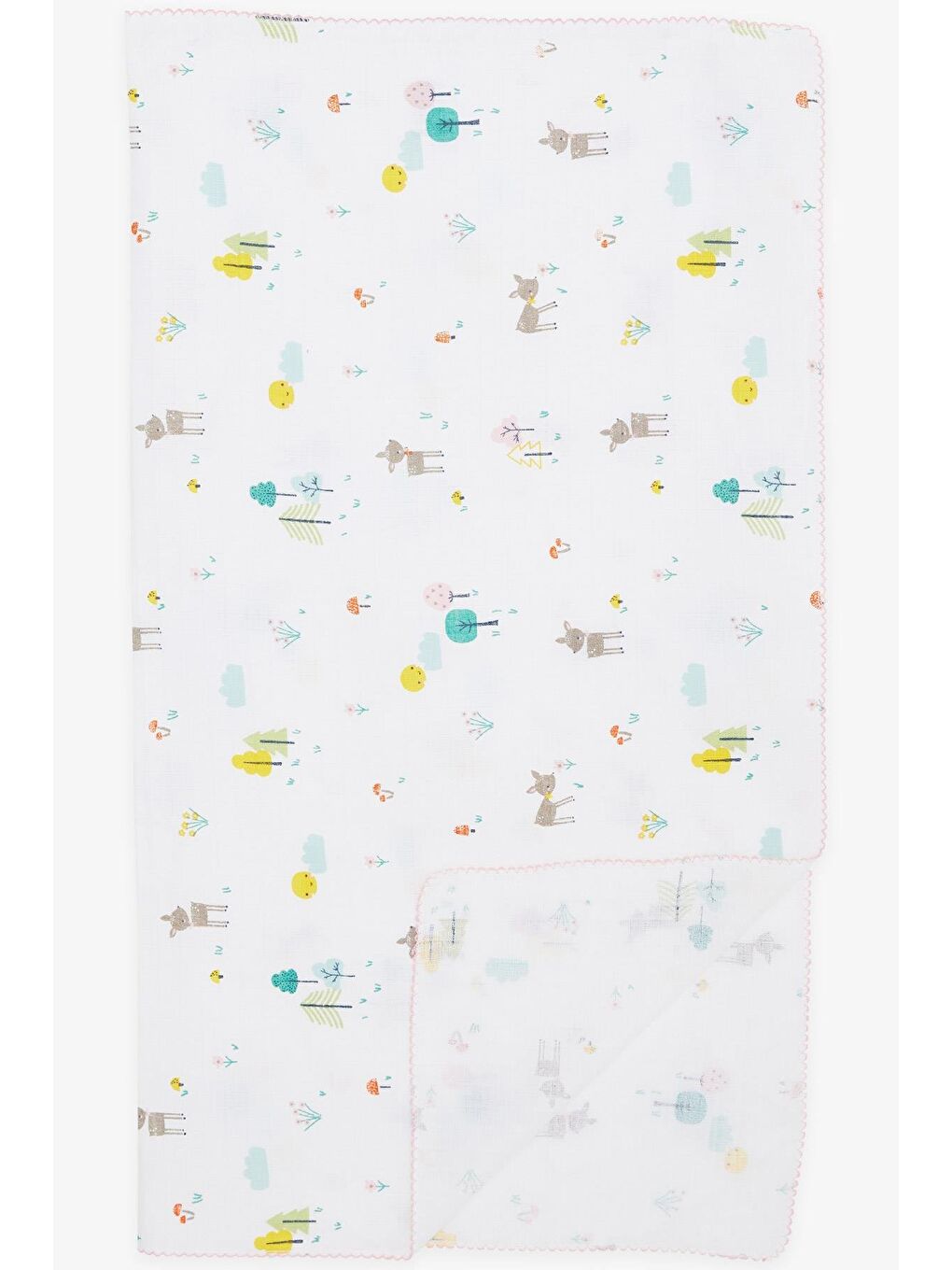Yenidoğan Bebek Müslin Battaniye Bahar Temalı Ceylancık Desenli Beyaz (77 X 89 Cm)