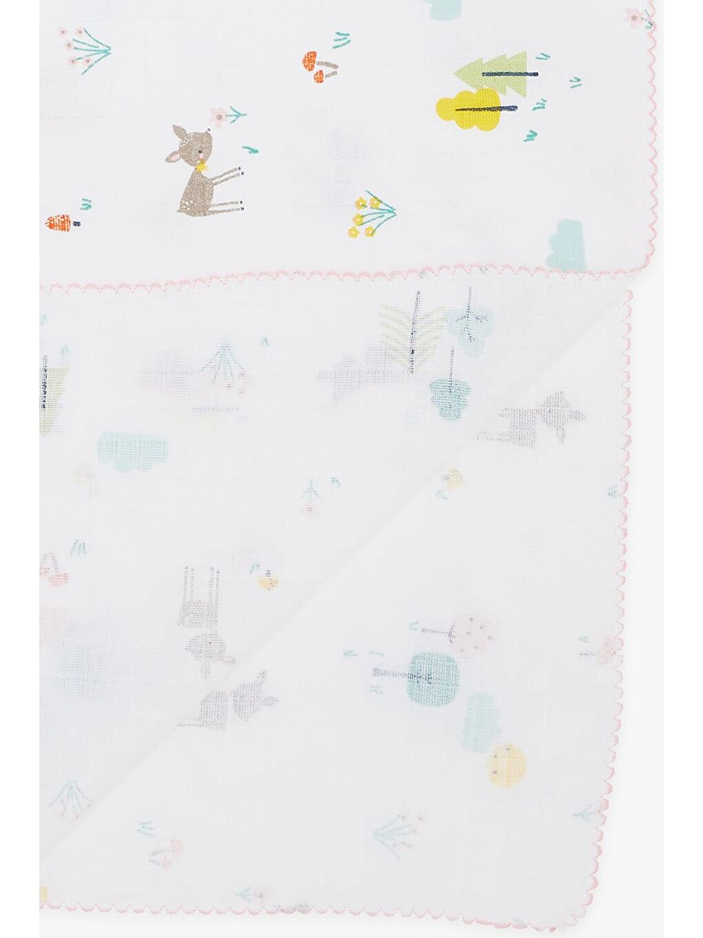 Yenidoğan Bebek Müslin Battaniye Bahar Temalı Ceylancık Desenli Beyaz (77 X 89 Cm)-1