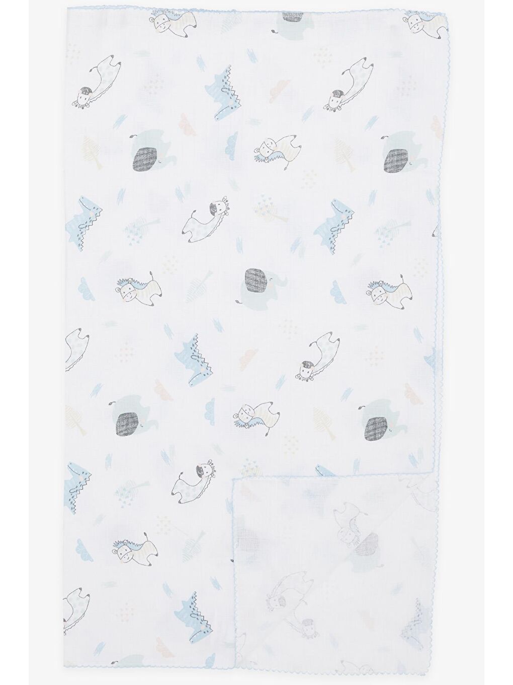 Yenidoğan Bebek Müslin Battaniye Sevimli Hayvanlar Desenli Beyaz (77 X 89 Cm)