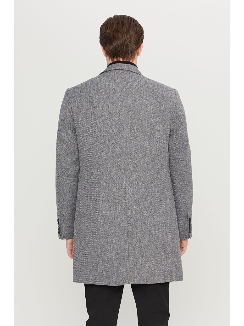 Erkek Antrasit Standart Fit Normal Kesim Mono Yaka Armürlü Kapak Cepli Palto-4