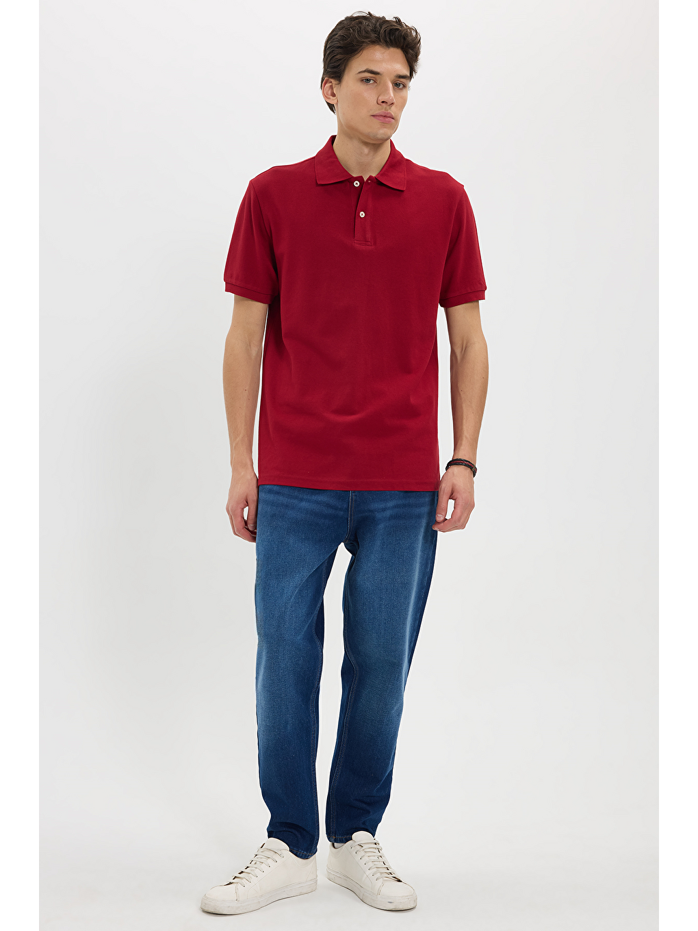 Erkek Regular Fit Klasik Kesim %100 Pamuk Düz Pike Kırmızı Polo Yaka Tişört-1