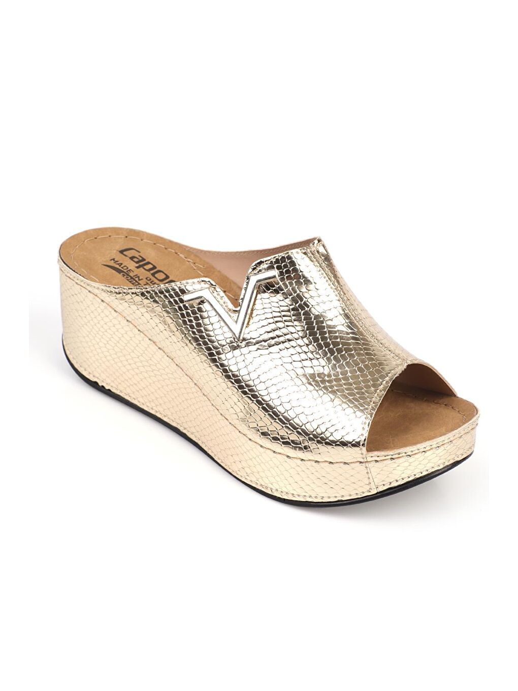 Sarı 6145 Kadın Dolgu Topuklu V Toka Terlik-1