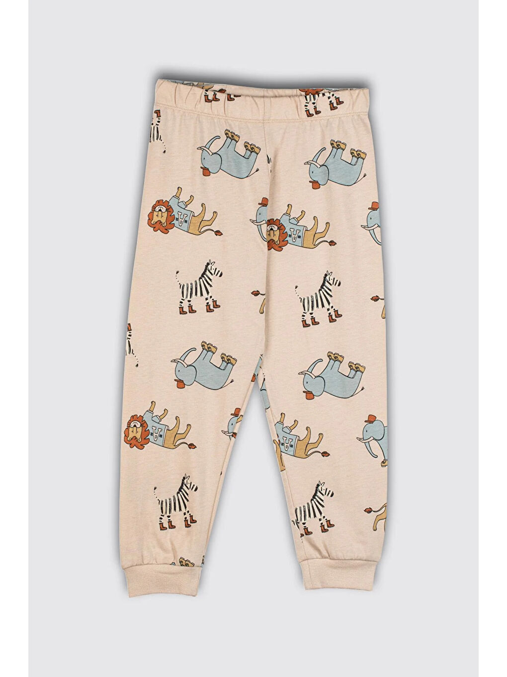 Bej Sevimli Animal (Aslan-Zebra-Fil) Desenli Erkek Pijama Takımı-2