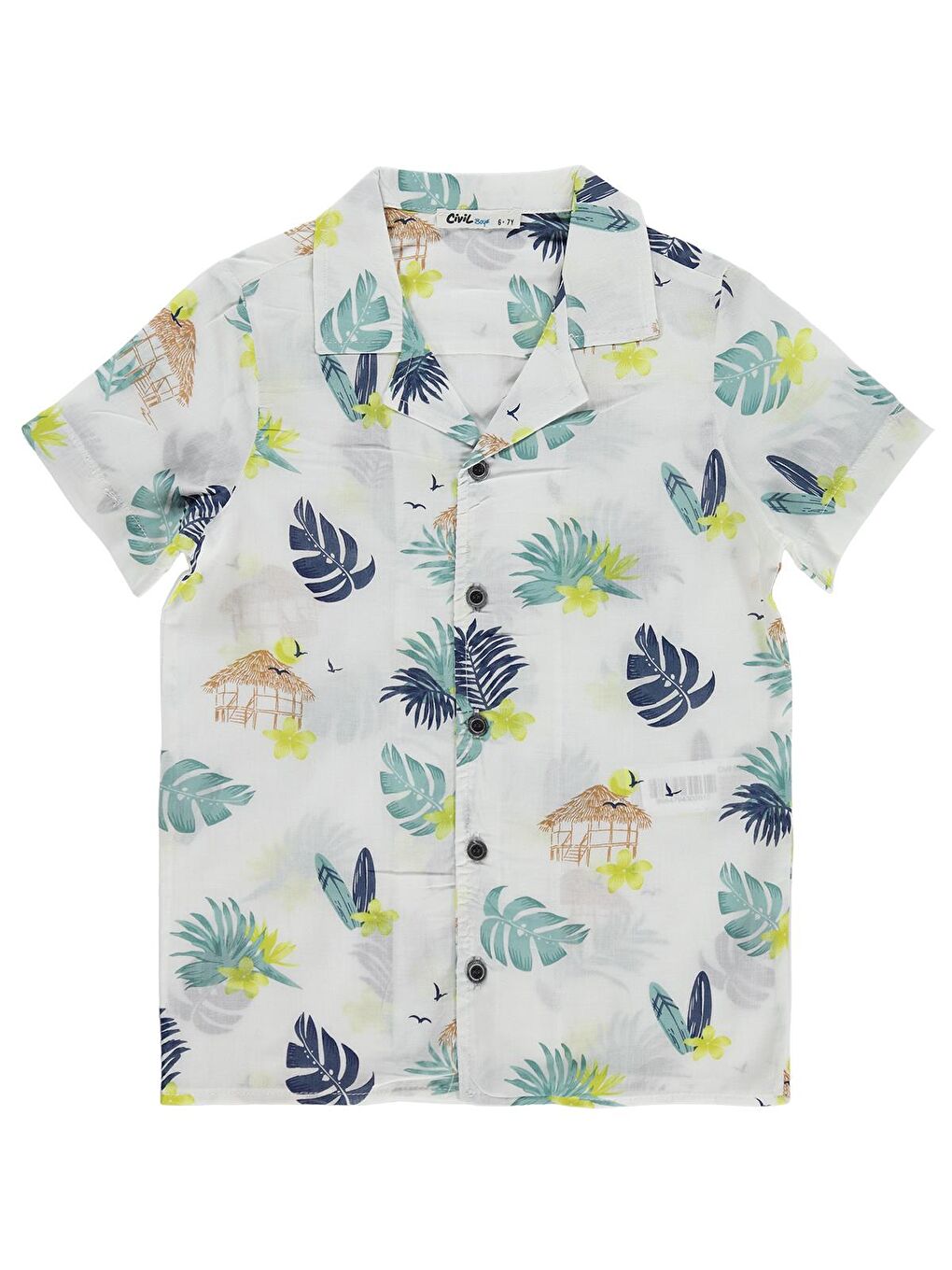 Boys Yaprak Baskılı 10-13 Yaş Gömlek - Beyaz