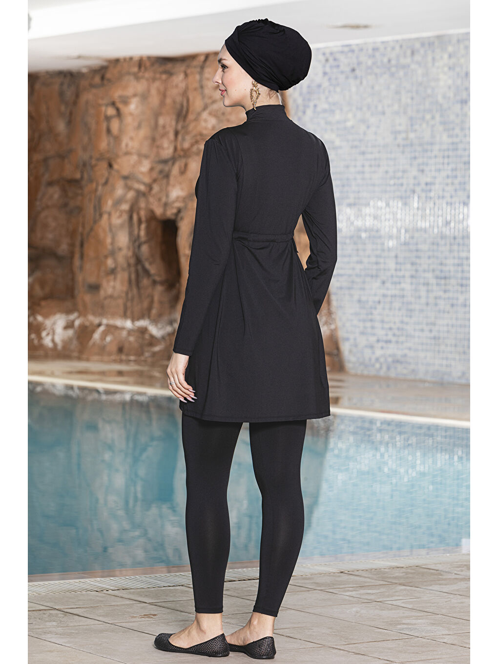 Önü Bağcıklı Elastanlı Tam Kapalı Tesettür Mayo 1264 01 Siyah-1