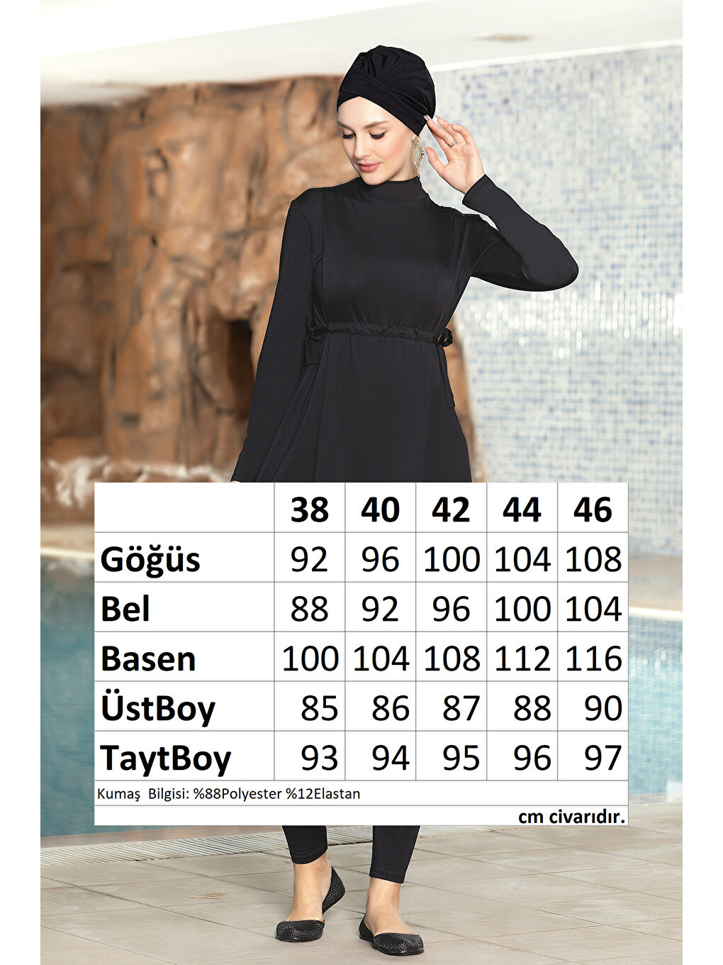 Önü Bağcıklı Elastanlı Tam Kapalı Tesettür Mayo 1264 01 Siyah-2