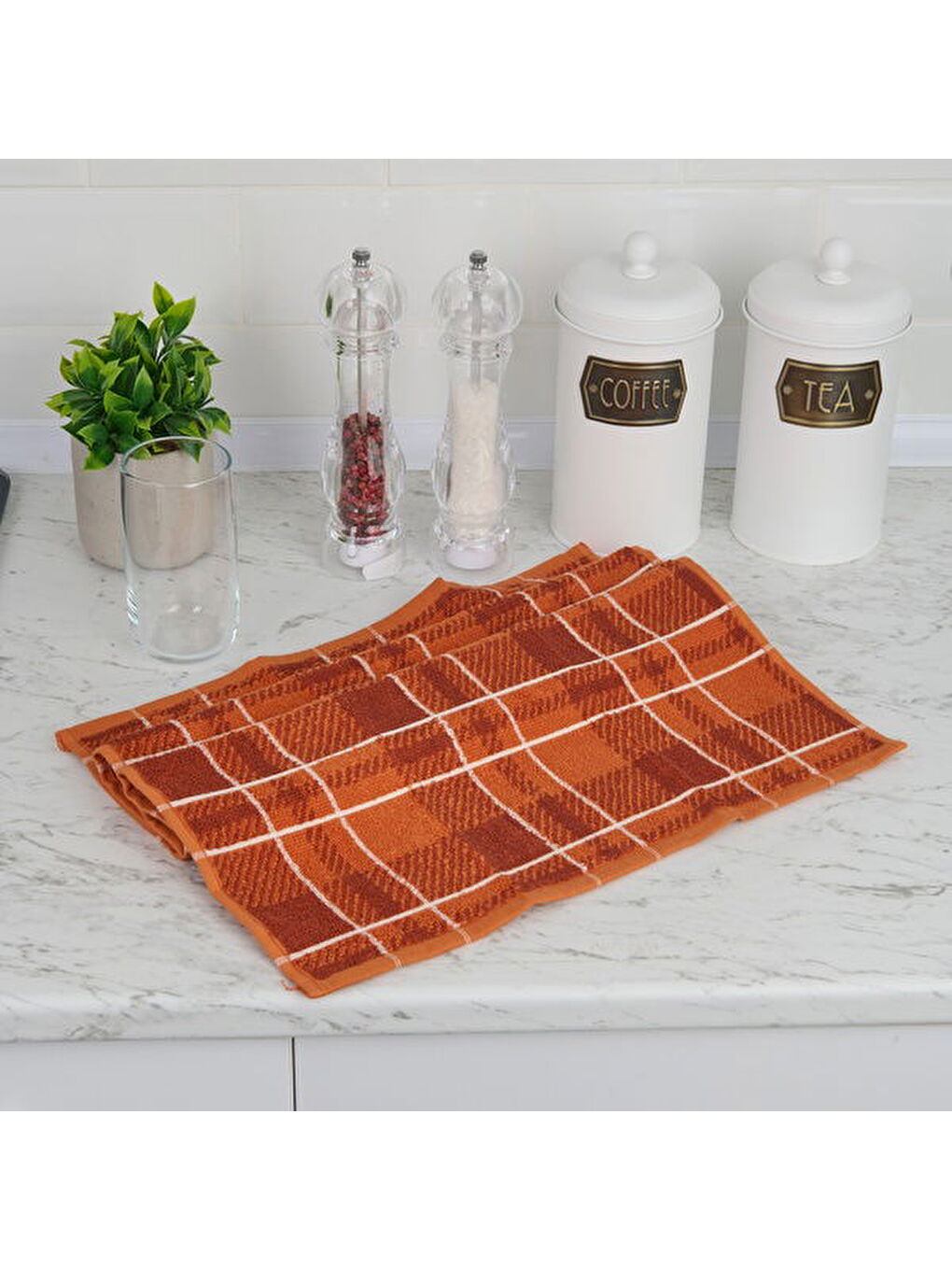 Kahverengi Soft Plaid Mutfak Havlusu - Kiremit - 40x66 cm