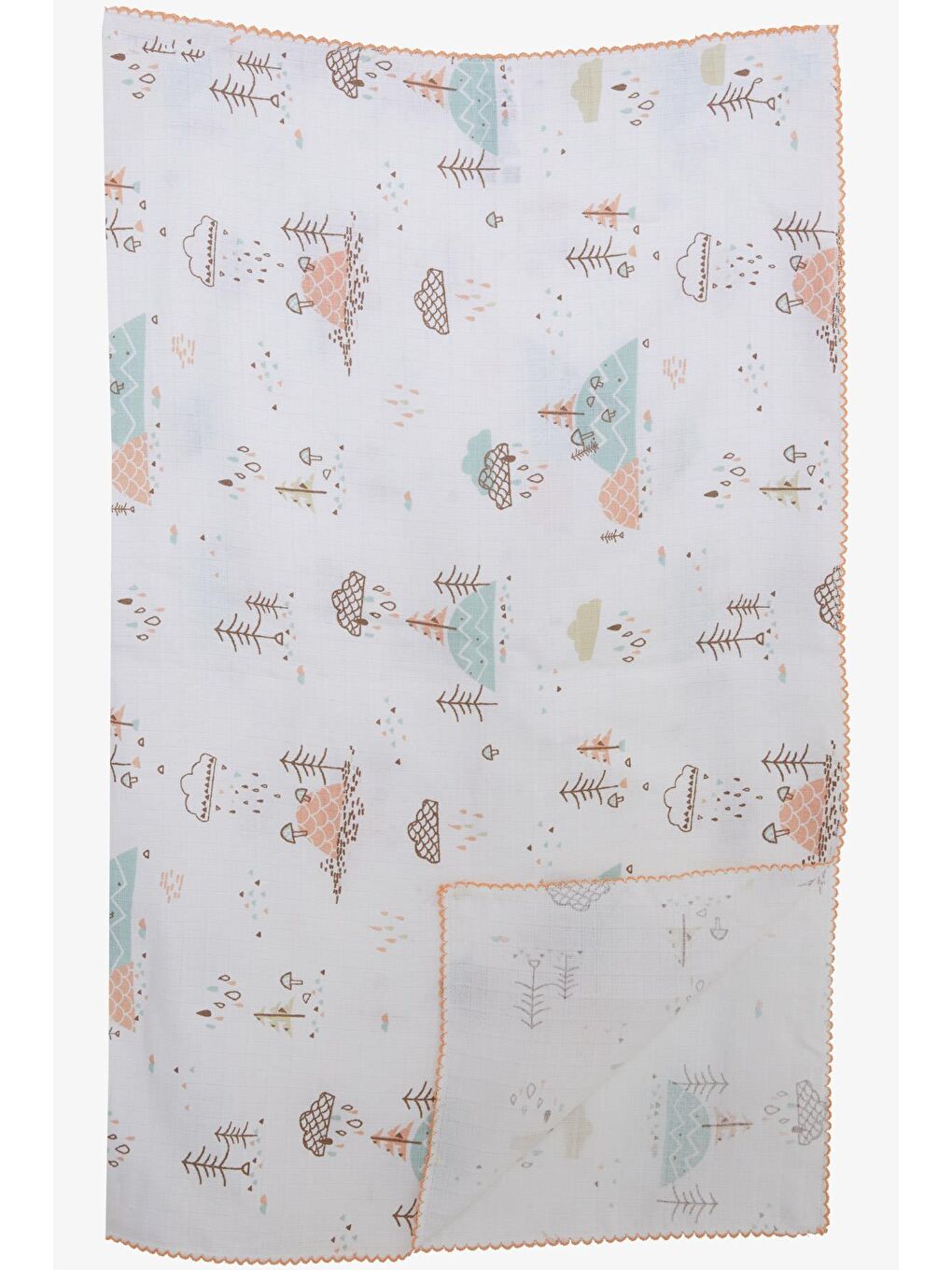 Yenidoğan Bebek Müslin Battaniye Yağmur Temalı Ağaç Desenli Ekru (77 X 89 Cm)