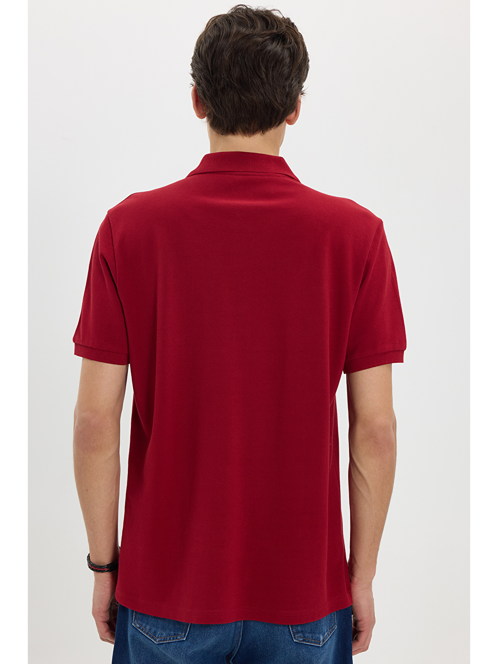 Erkek Regular Fit Klasik Kesim %100 Pamuk Düz Pike Kırmızı Polo Yaka Tişört-5