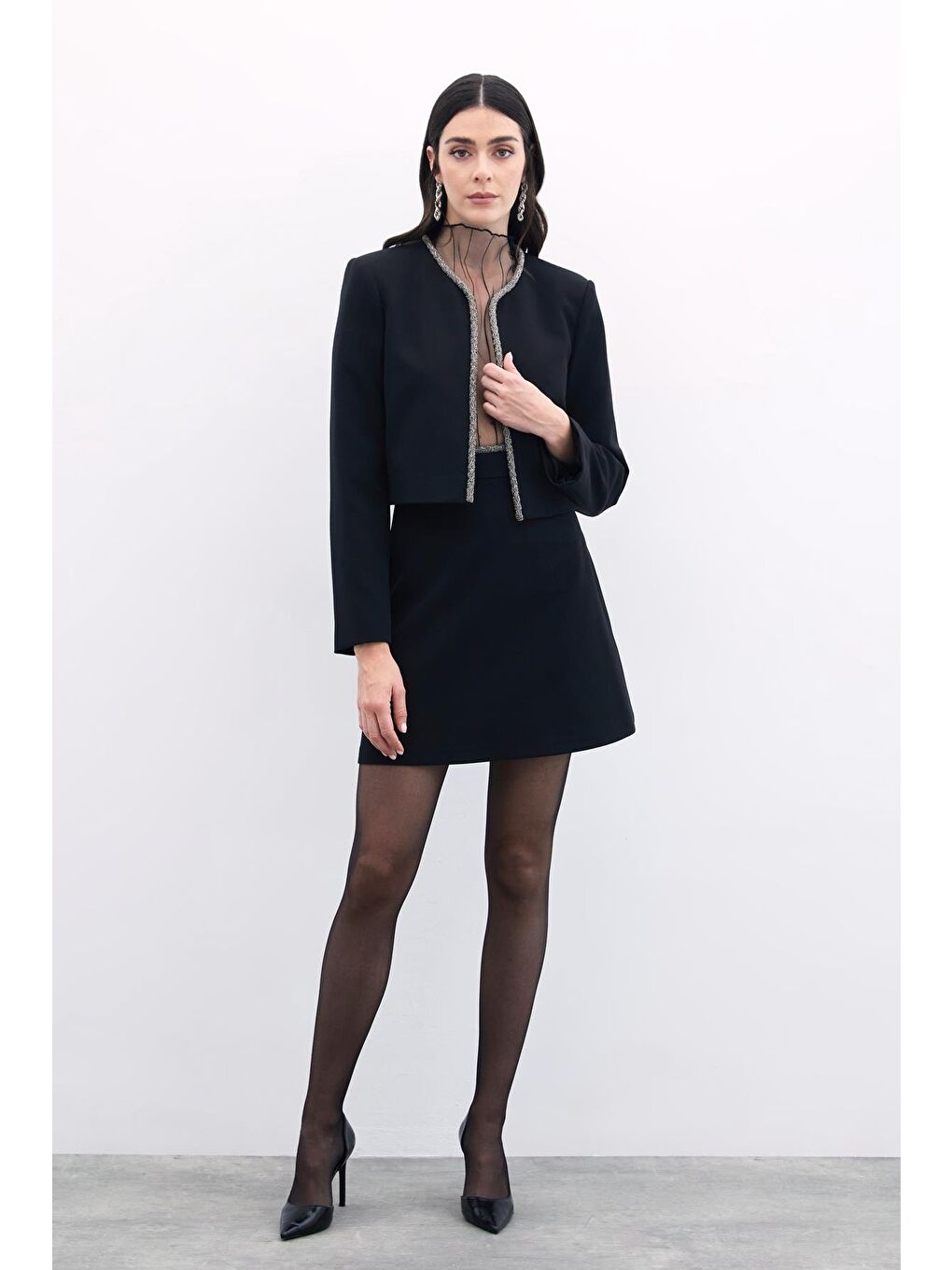 Bel Boncuklu Etek - Siyah-3