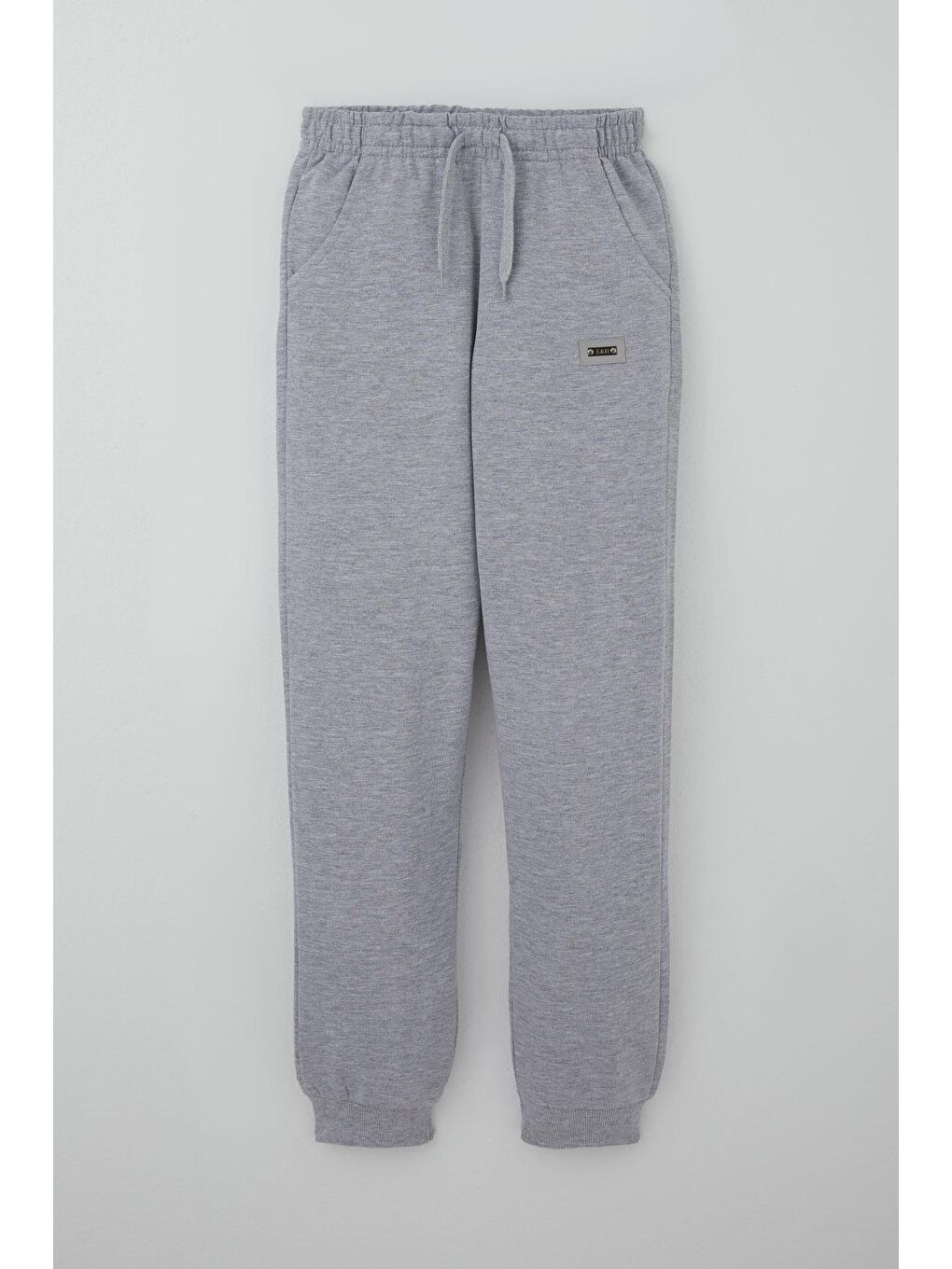 Erkek Çocuk Eşofman Altı Arma Detaylı Bağcık Aksesuarlı Beli Lastikli Açık Gri Melanj (10-12 Yaş)